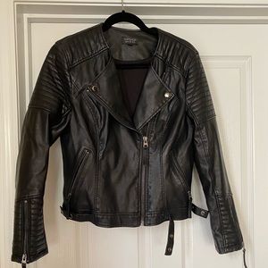 Topshop Faux Leather Jacket in Black